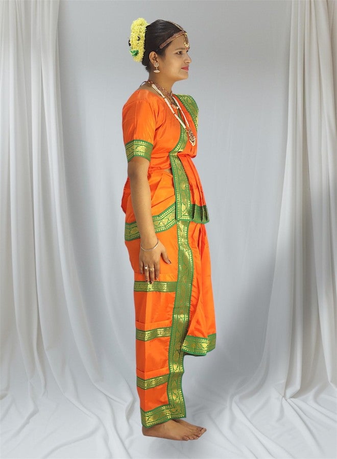 TWINKLE TOTS Bharatnatyam Orange dress for girls Classical Dance Bharatnatyam costume for girls fancy dress School Functions and Events - Image 4